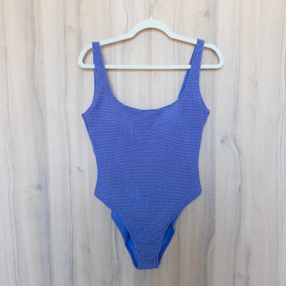 Aerie Womens One Piece Cheeky Swimsuit L Purple Textured Real Good UPF 50 Beach